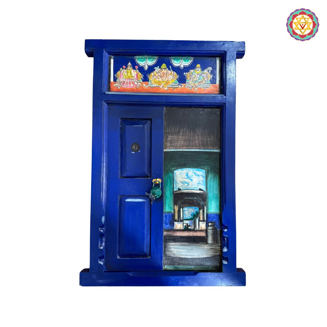 Vintage Style Handpainted Wooden Window with Lock – Wall Mountable