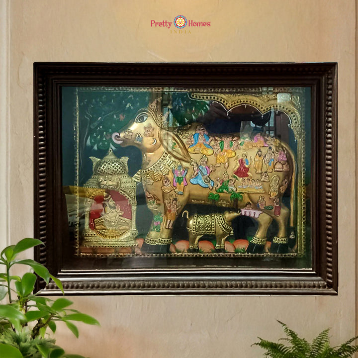 Handcrafted home decor items 22 carat gold foil Kamdhenu.