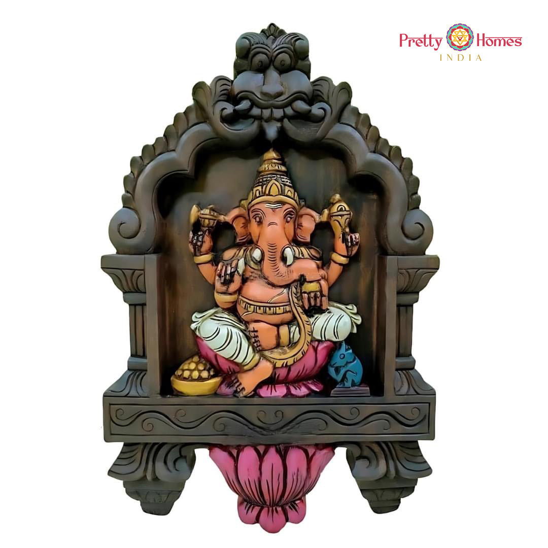 Wooden Laxmi wall hanging — handcrafted goddess panel for home temple.