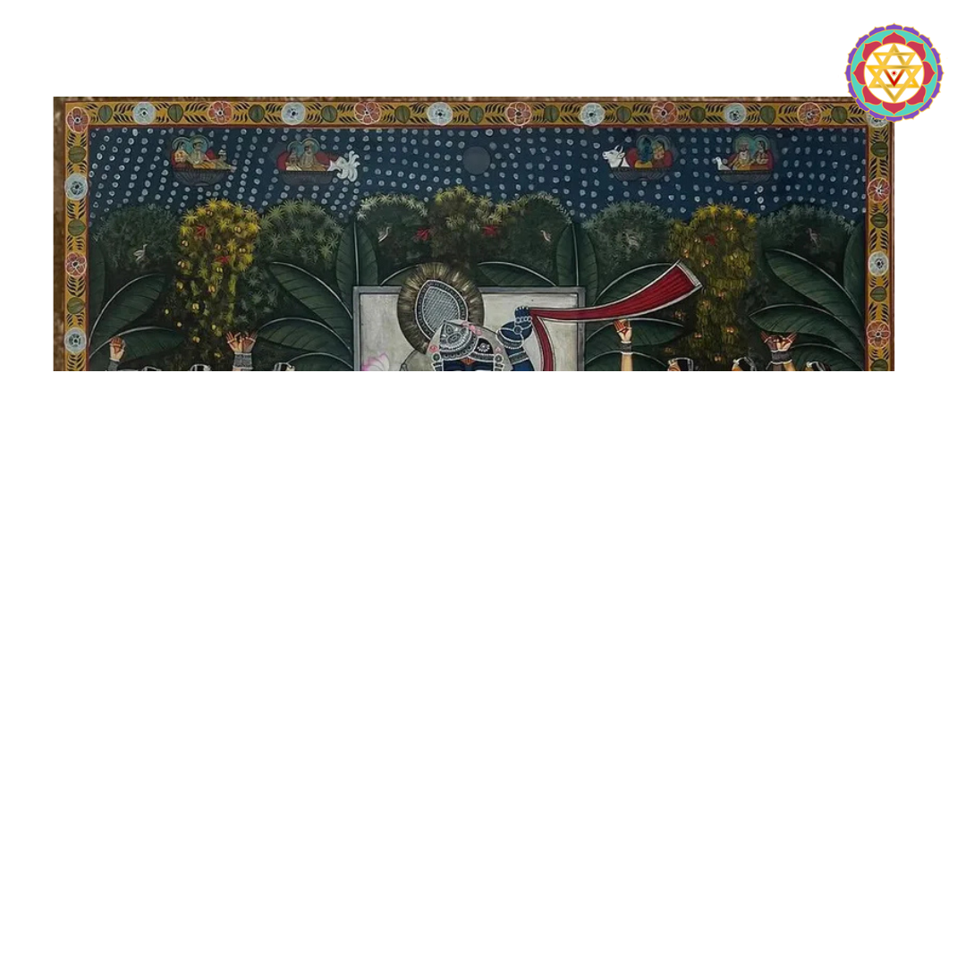 Closeup detailing of Sharad Poornima Raas Shrinathji Pichwai painting