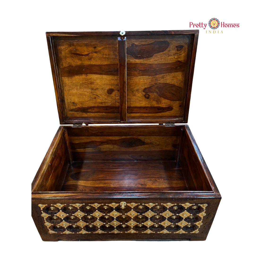Wooden Storage Trunk / Coffee Table with Detailed Brass Work