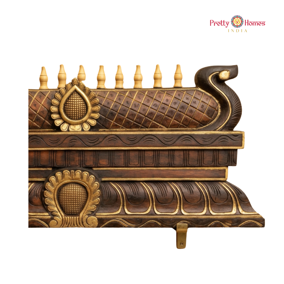 Woodcarved Chettinad-Style Temple Gopuram Panel