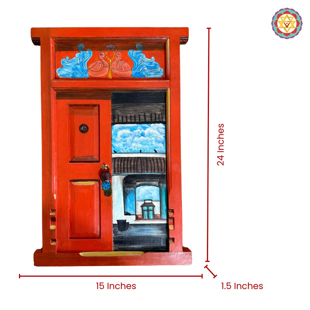 Vintage Style Handpainted Wooden Window with Lock – Wall Mountable