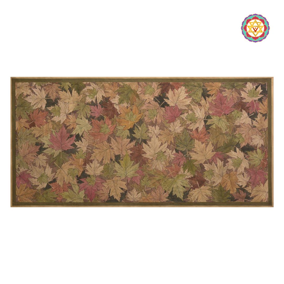 close-up of autumn leaves pichwai showing layered texture and earthy shades
