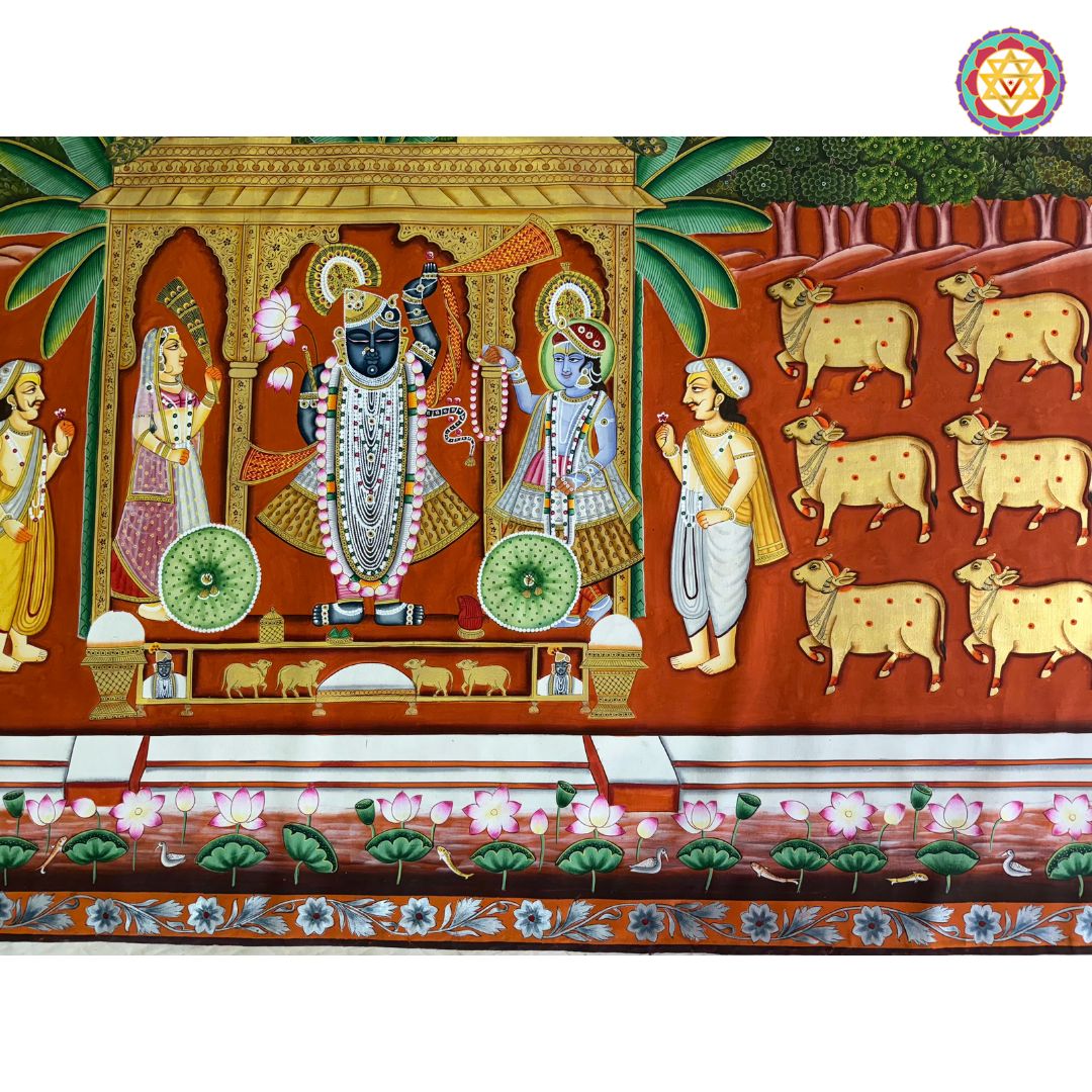 Shrinathji Arti with Rising Sun – Traditional Pichwai Glory, handpainted pichwai