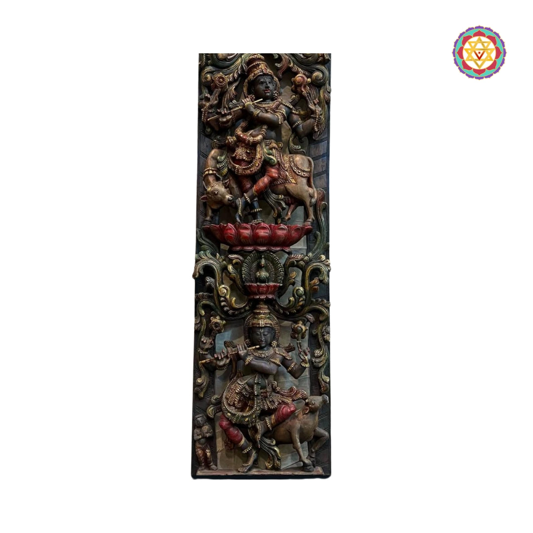wooden panel of Krishna Lilas