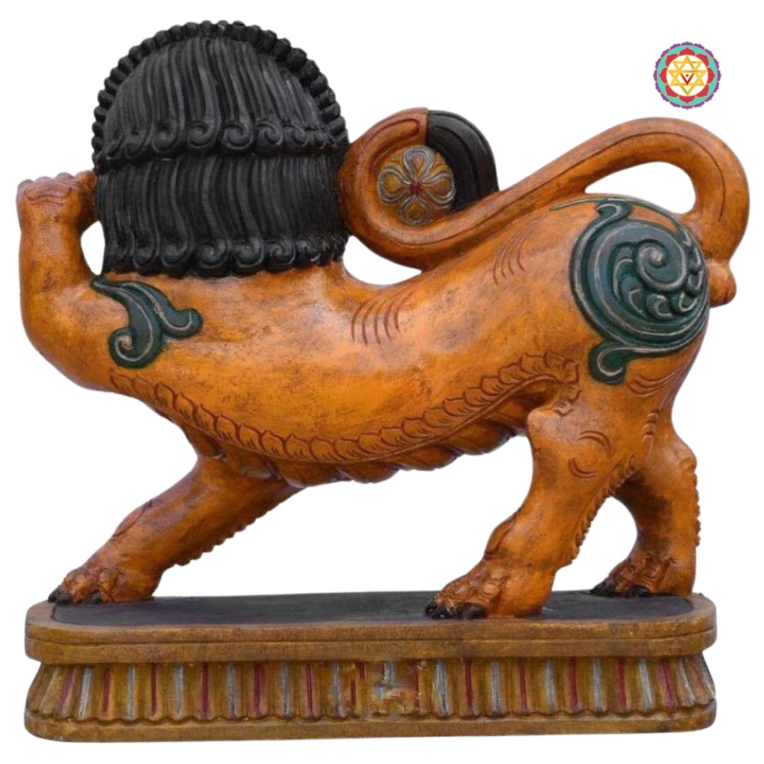 Handcarved in Wood Temple Lion (Yali) Sculpture