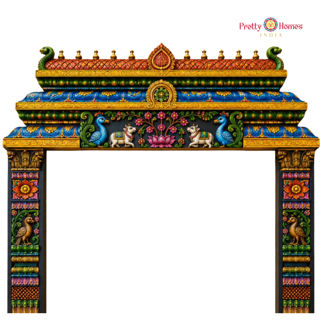Multicolour Chettinad Gopuram with Nandi & Annam Pillars