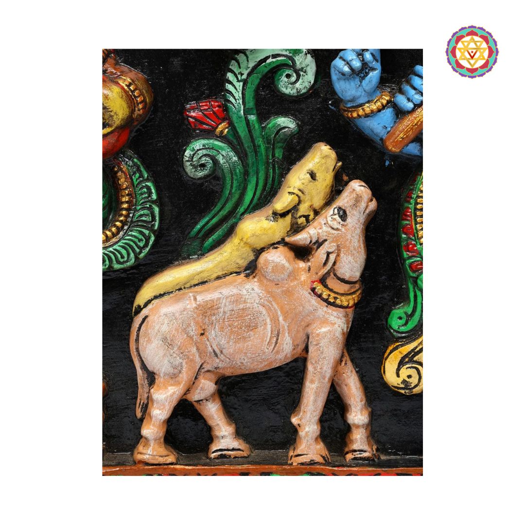 Krishna with white cow detail in horizontal panel