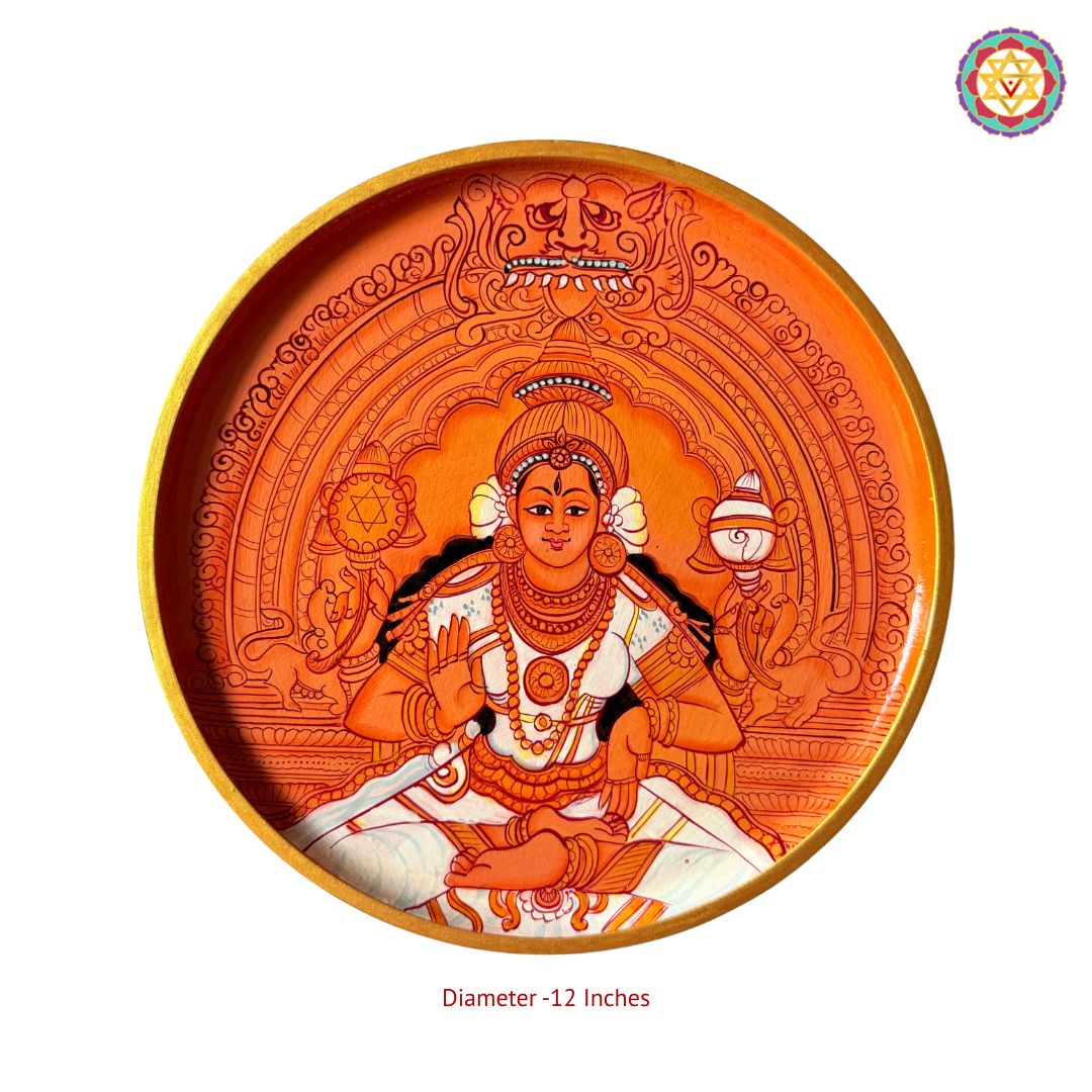 Tripura Sundari Kerala mural wall plate with floral border and traditional motifs