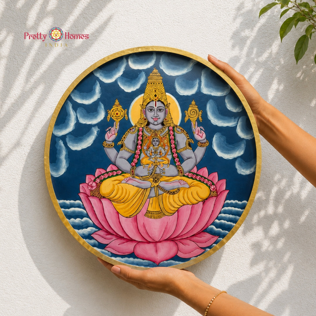 12” Hand-Painted Lord Dhanvantari Wood Wall Plate – Divine Healer