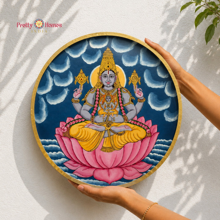 12” Hand-Painted Lord Dhanvantari Wood Wall Plate – Divine Healer