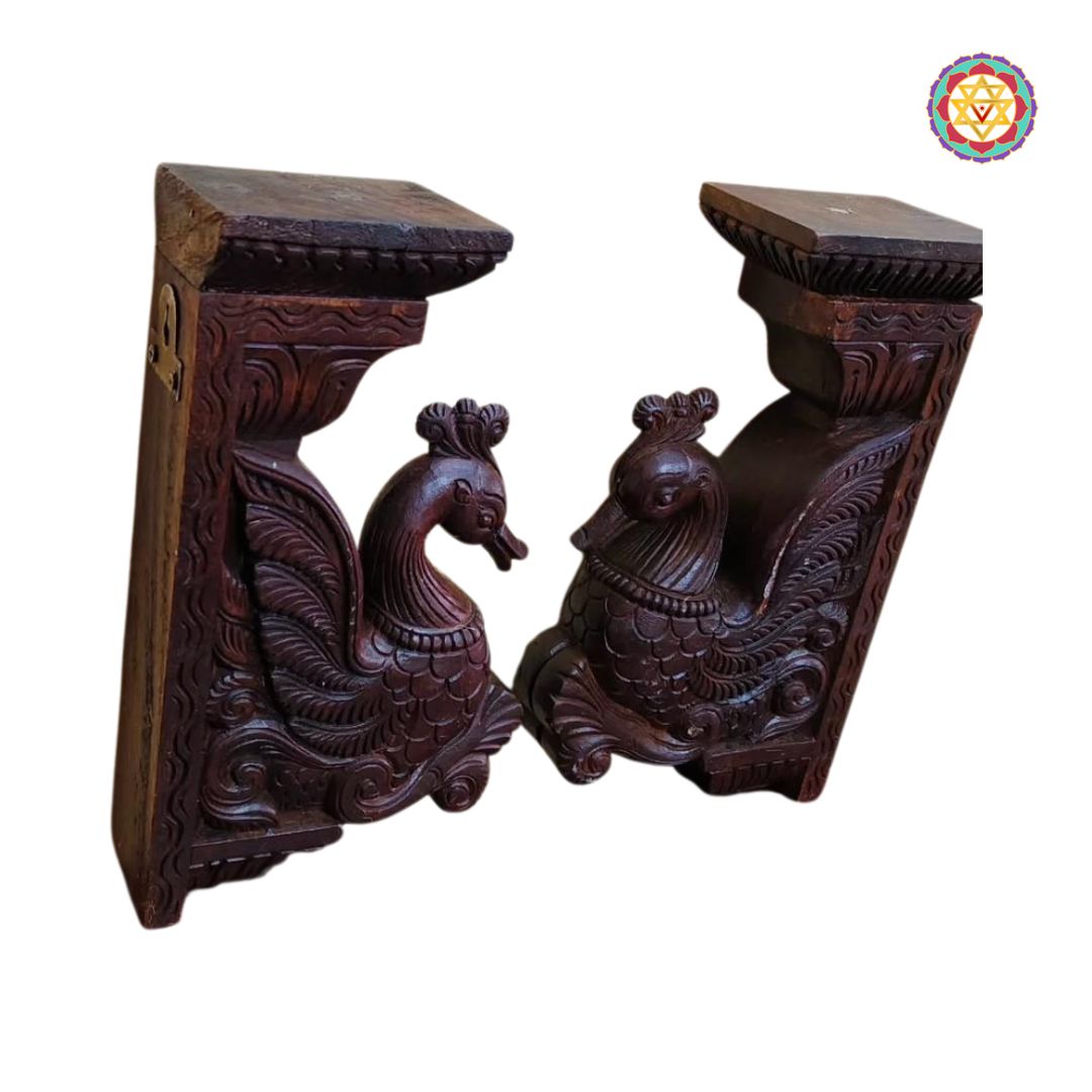 Close-up of annapakshi bird carving with smooth antique finish