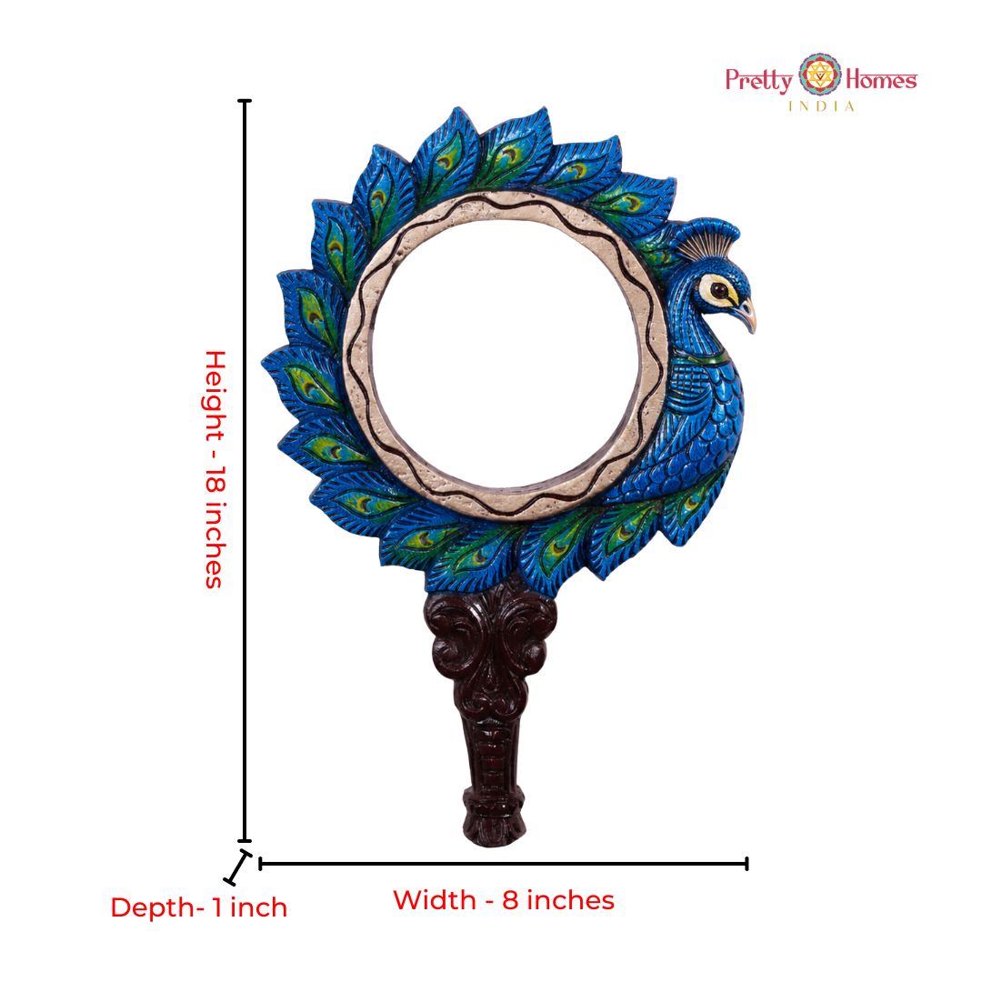Handcarved Peacock Design Mirror Frame