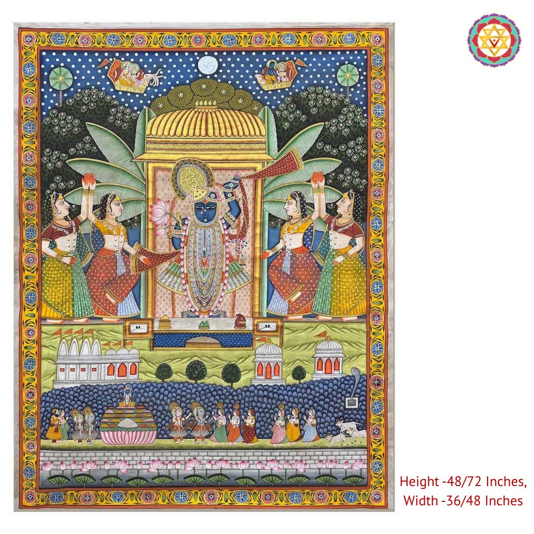 teen darshan pichwai full artwork with traditional tri-darshan composition