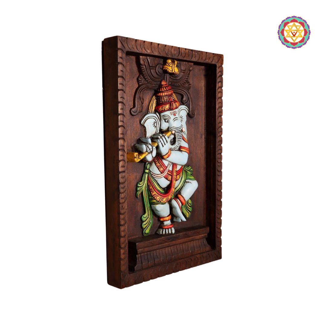 woodcarved murli /flute Ganesha frame.wall hanging