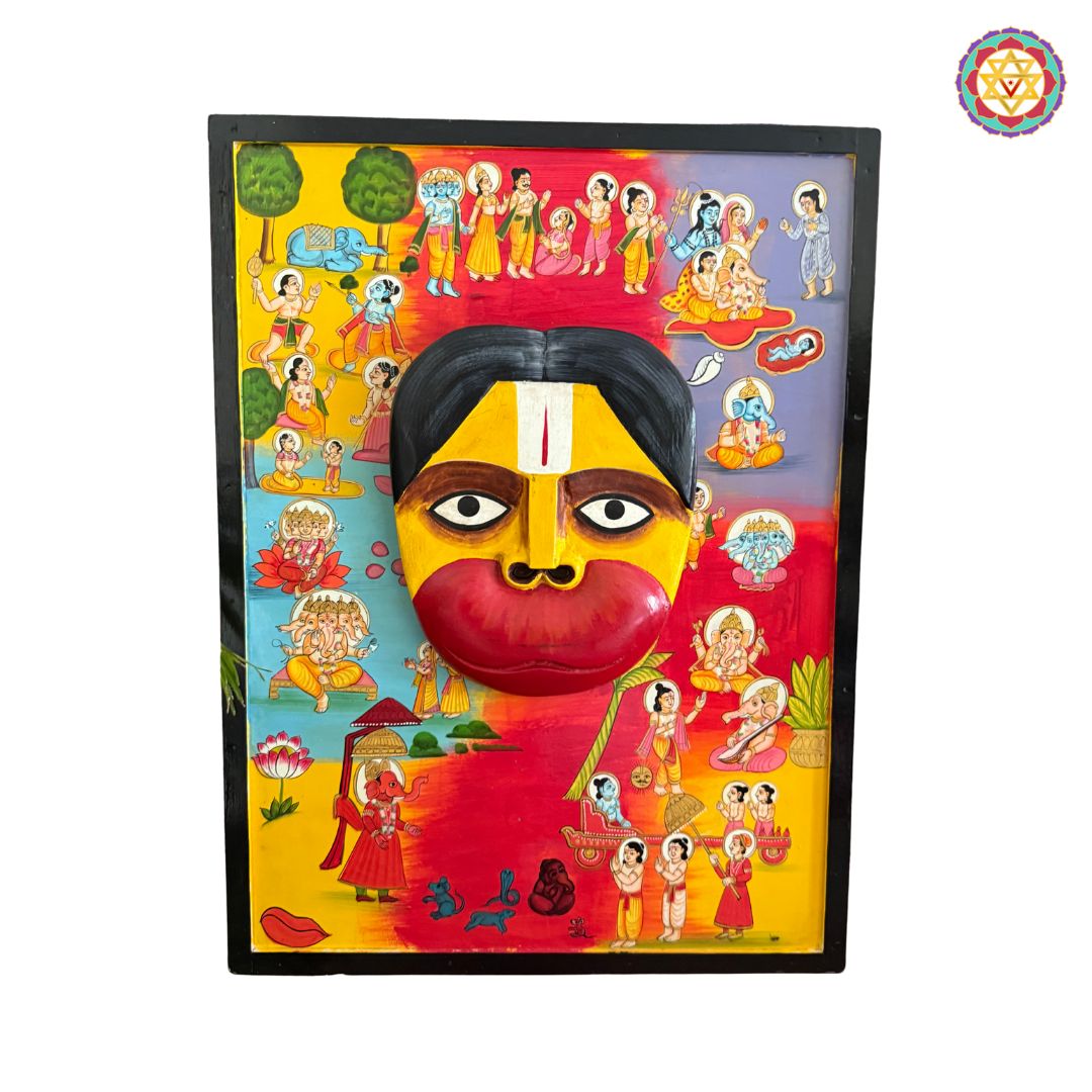 3D Hand-Carved Wooden Hanumanji – Indian Vintage Style Mythological painting frame