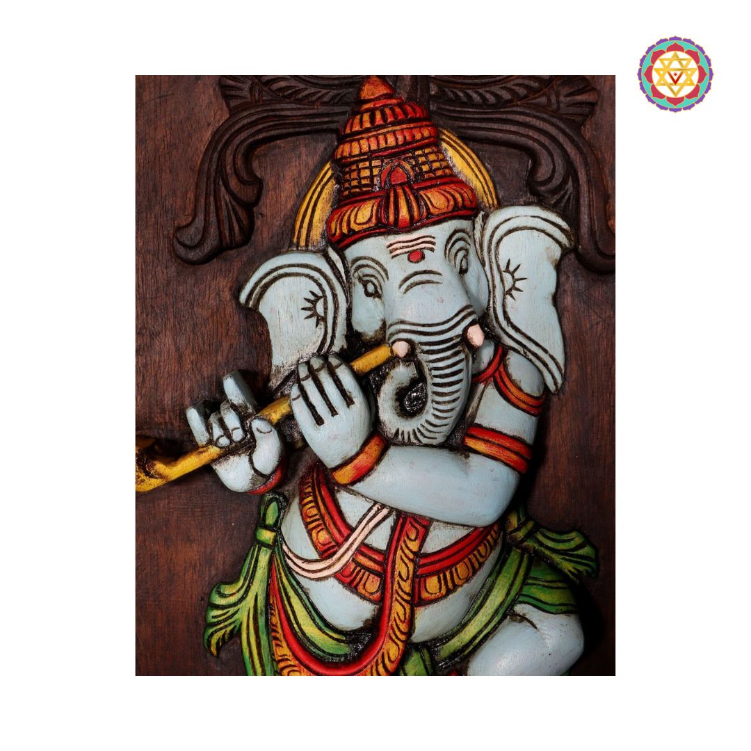 woodcarved murli /flute Ganesha frame.wall hanging