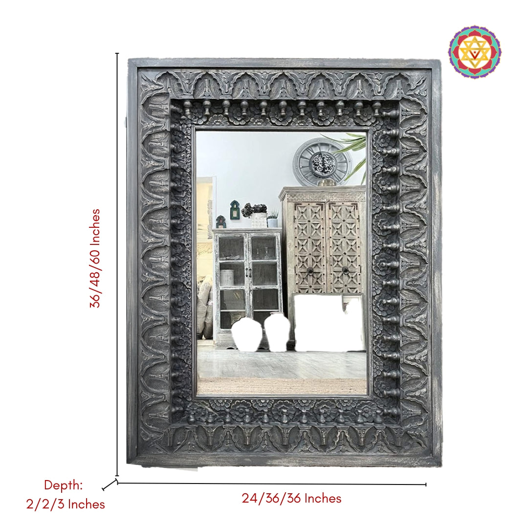 Dimension view of rectangular carved wooden frame