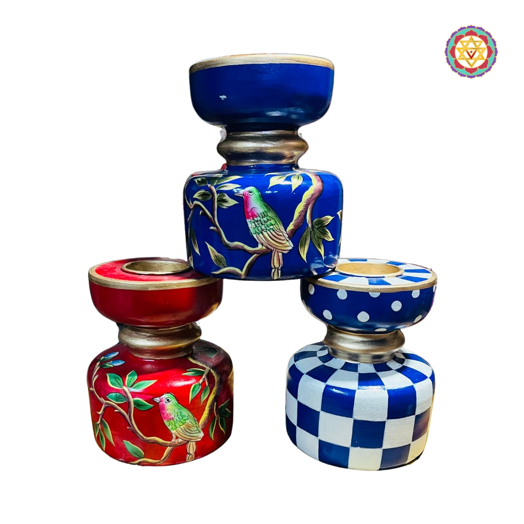 Vintage hand-painted display stands.