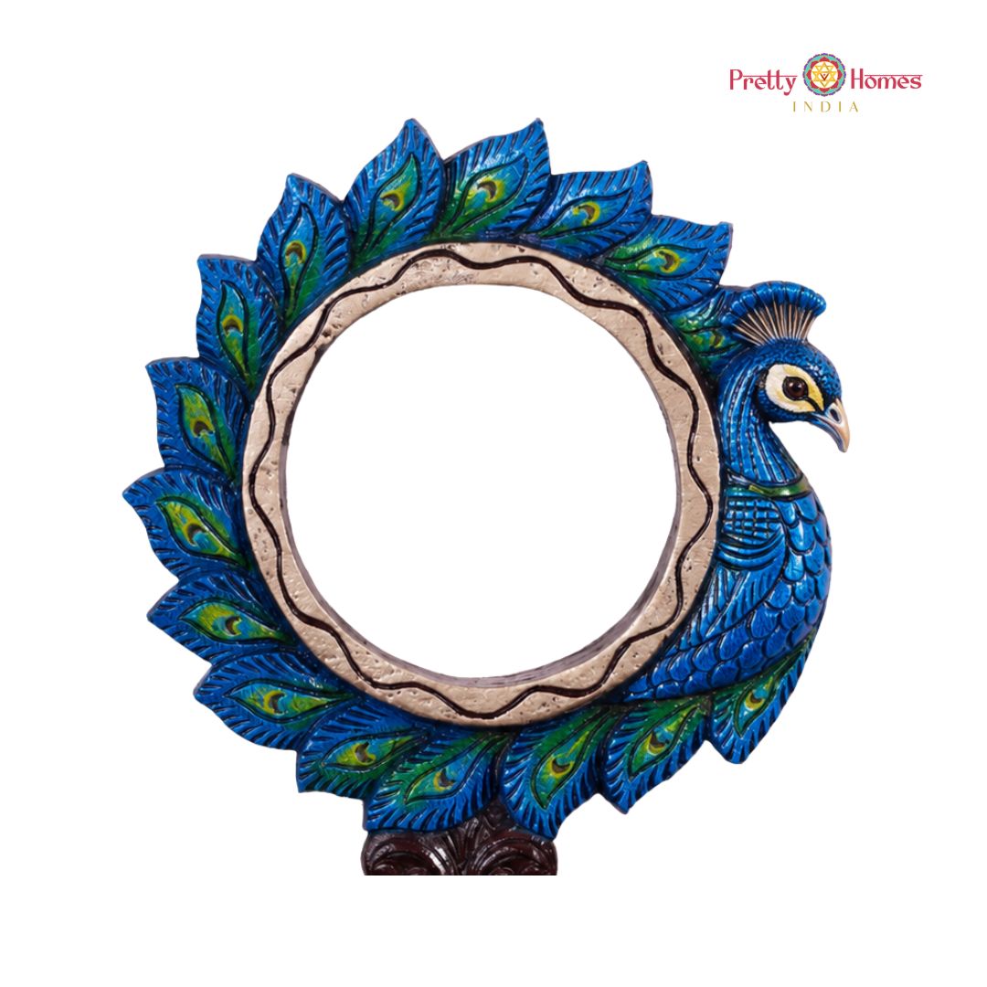 Handcarved Peacock Design Mirror Frame