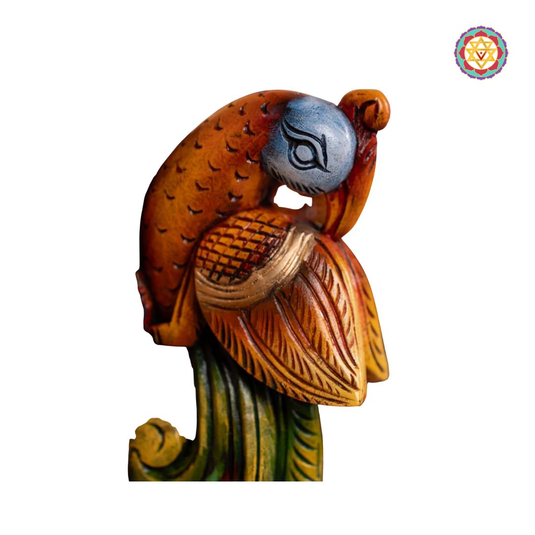 “Handcarved carved wooden wall bracket with parrot motif”