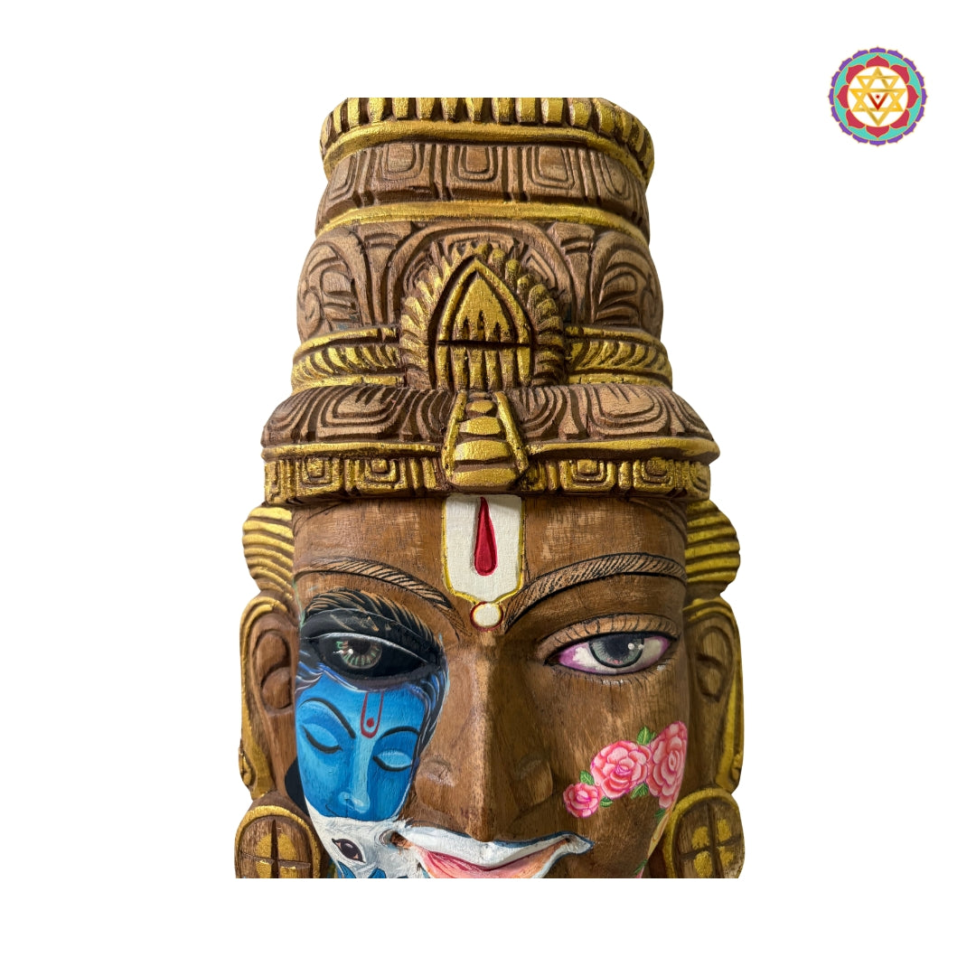 18” Handcarved Vishnu Mask – Intricate Krishna Handpainting on Wood