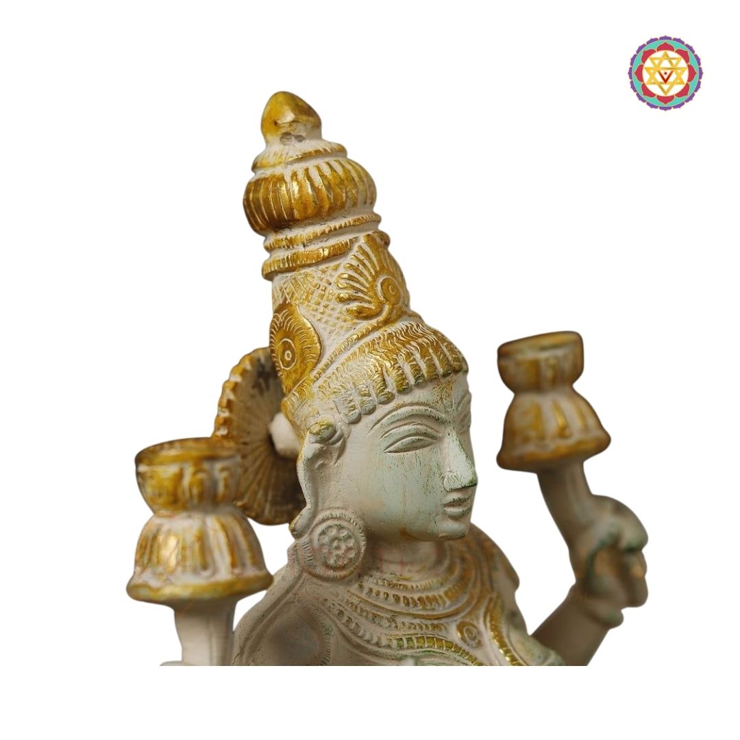 Brass Lakshmi Statue – Elegance in White &amp; Gold (12”)