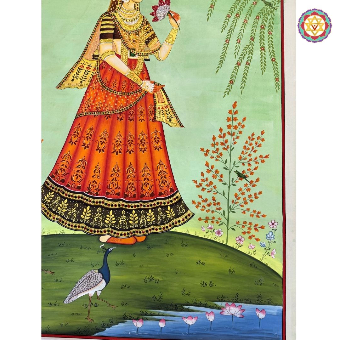 Royal Princess with Lotus – Rajasthani Miniature hand Painting