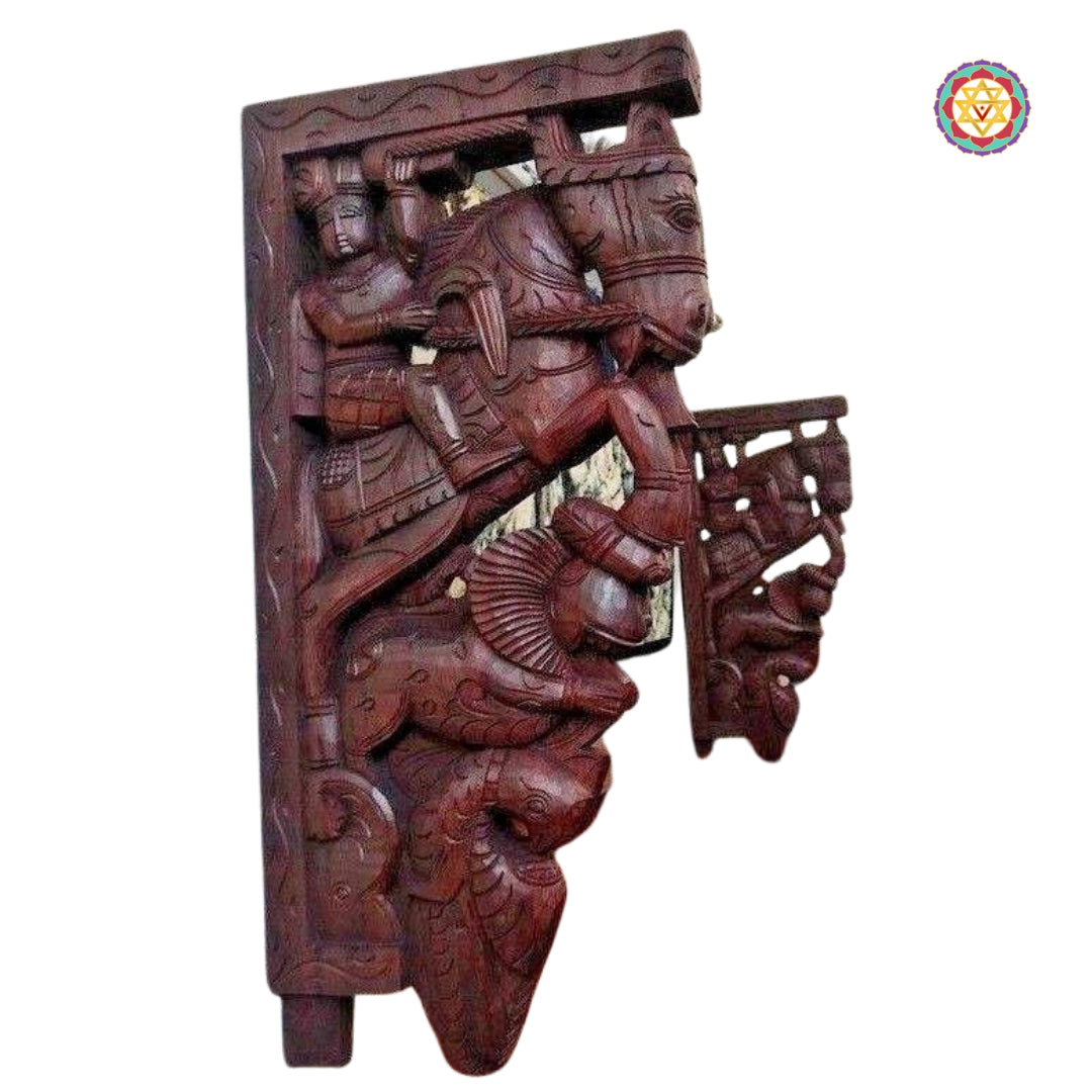 Wooden wall bracket pair carved with intricate temple-style detailing