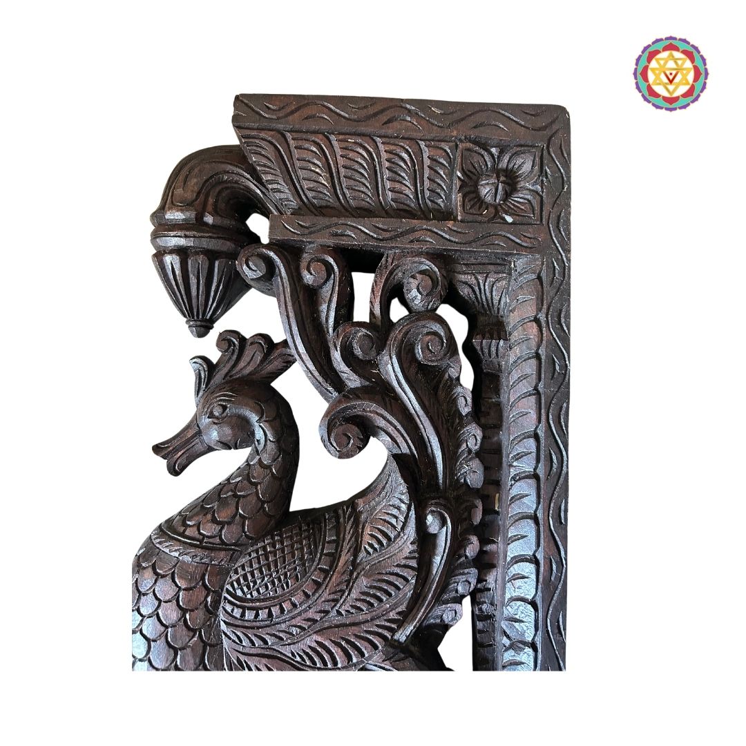Intricately Handcarved Beautiful Standing Hamsa Bird (Annapakshi) Paired Wooden Wall Brackets (Single)