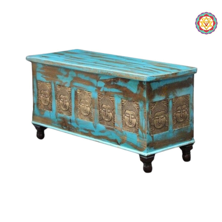 Wooden Storage Trunk with Brass Buddha Fittings – Coffee Table / Center Table
