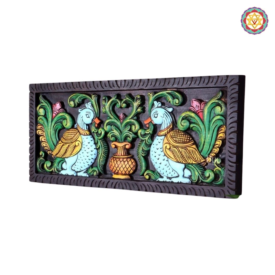Horizontal Woodcarved Annapakshi Panel – Wall Mountable Decor