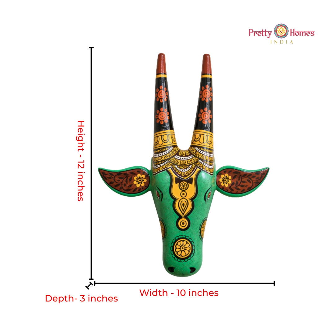 Green Ganesha Design Hand-Painted Cow Head