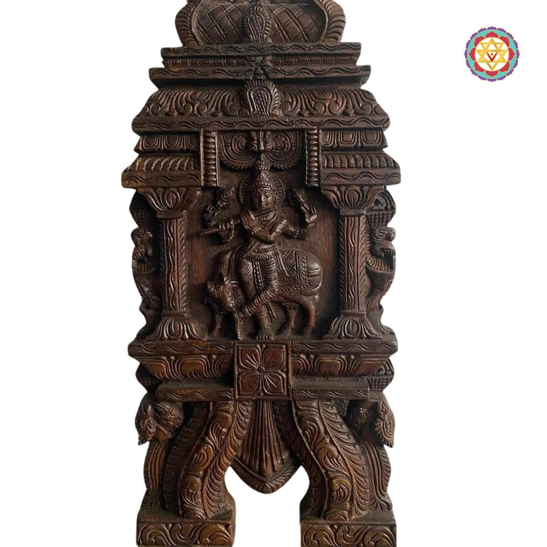 Woodcarved Cow Krishna Kavadi panel .Wall hanging in super fine finish