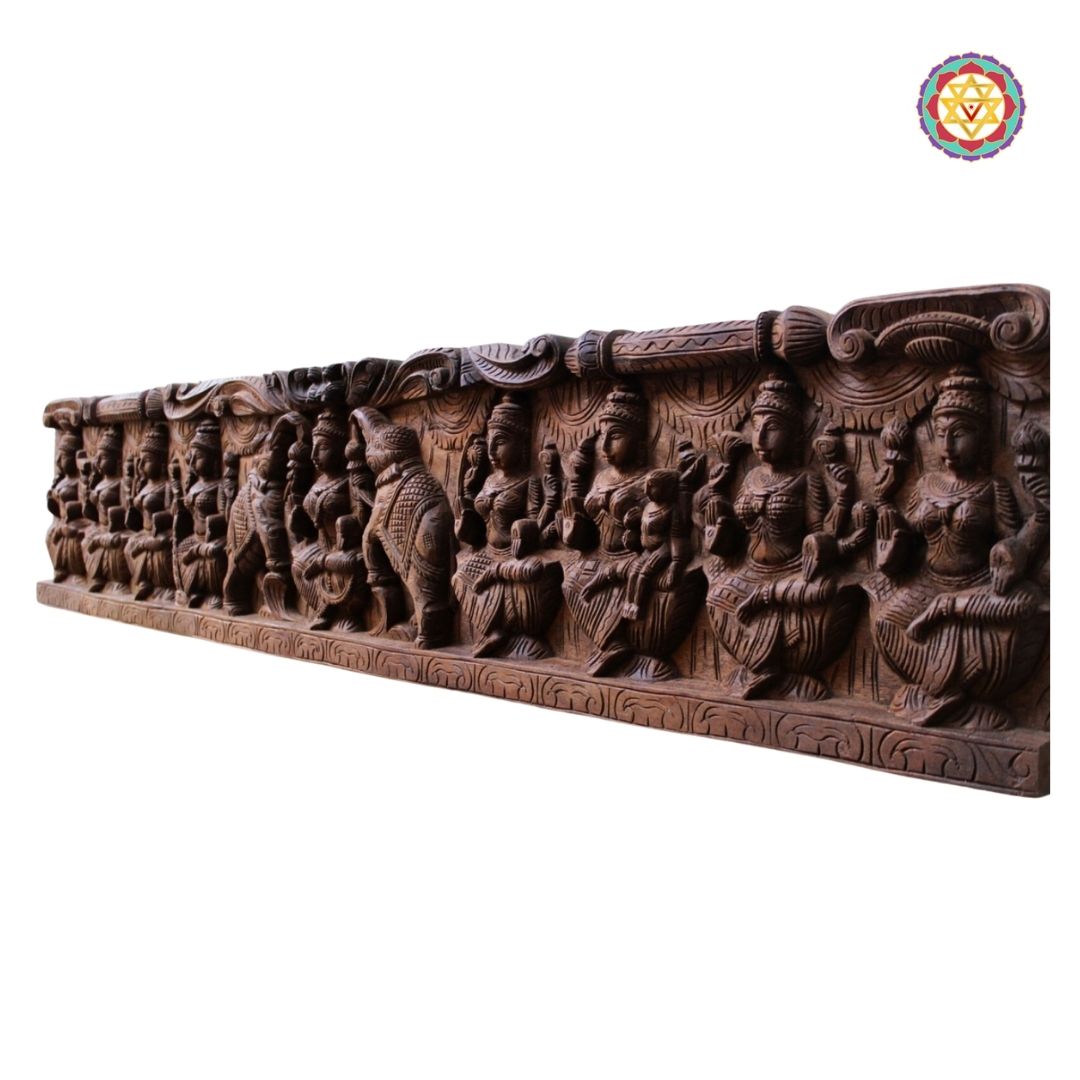 Intricately Carved Horizontal Ashtalakshmi Panel with Gajalakshmi in the Centre – Wall Mountable Divine Art