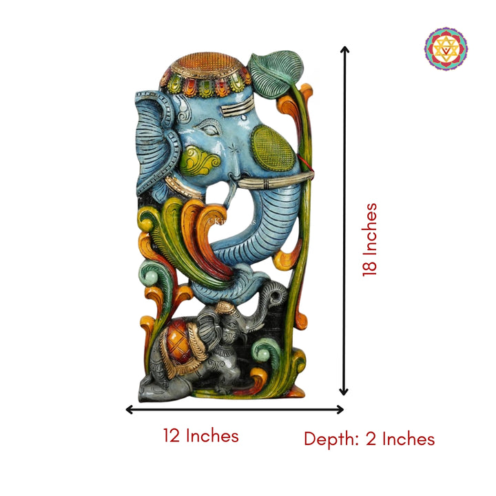 Vertical wooden elephant panel with vine carvings in multicolour finish

with size and dimensions