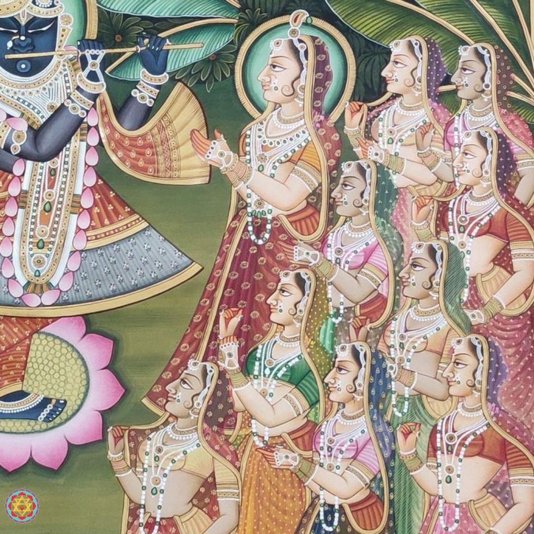 vibrant pichwai wall painting of ram darbar in coronation setting