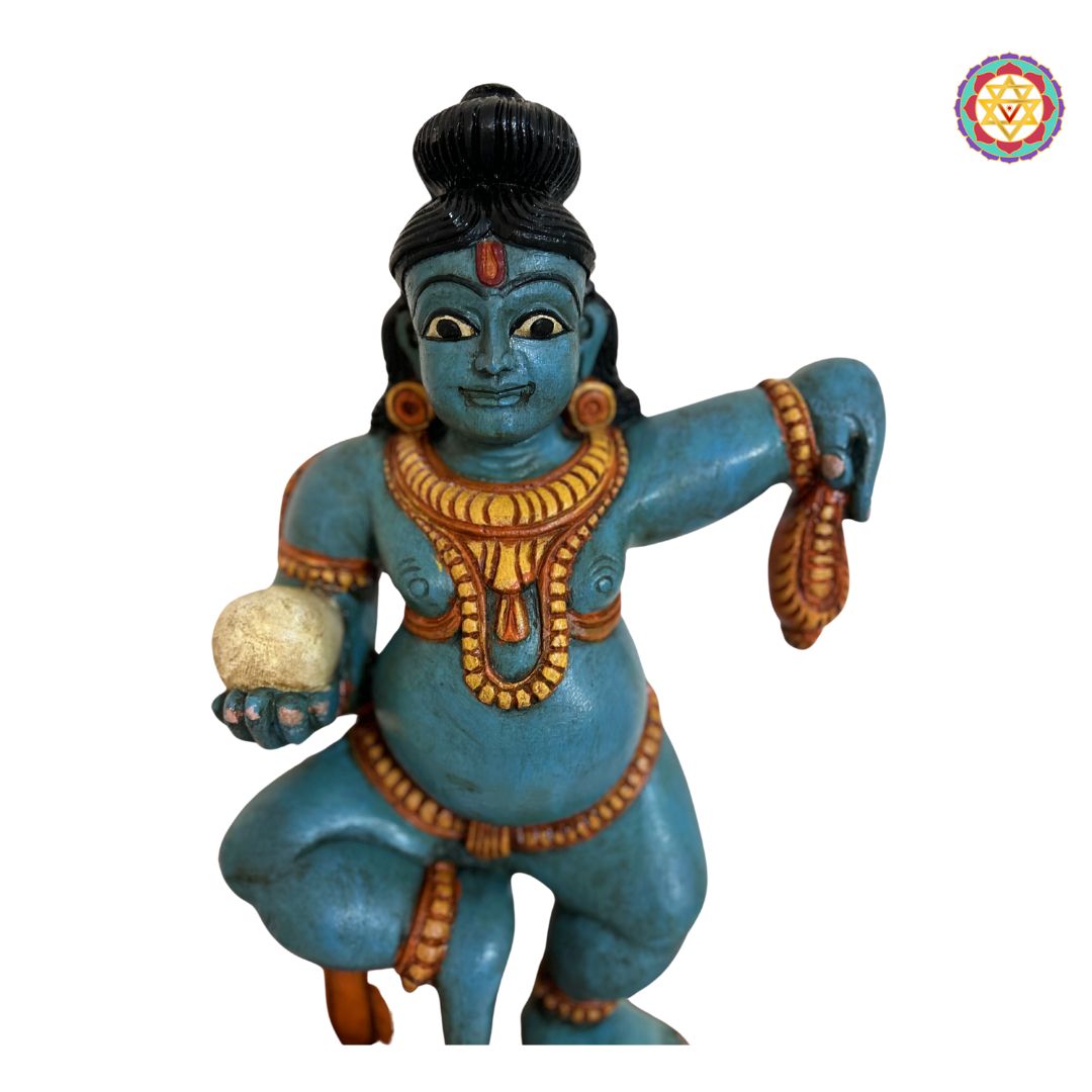 bal krishna wooden statue detailed carvings devotional art
