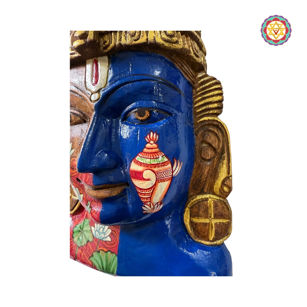 Intricately carved Vishnu decorative mask with sacred shankh lotus design