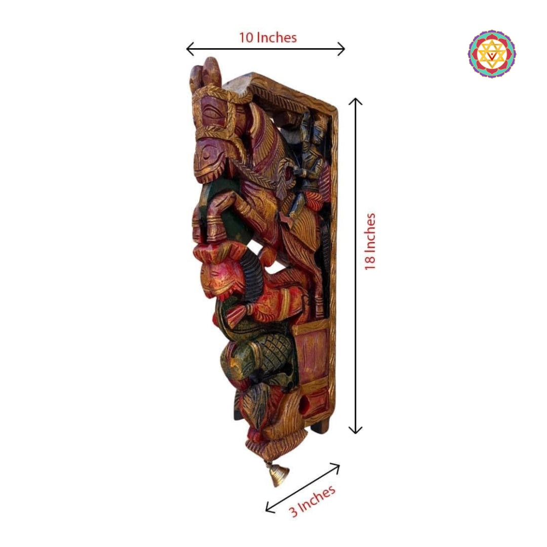 Traditional wall corbel featuring warrior on horse and mythical Yali