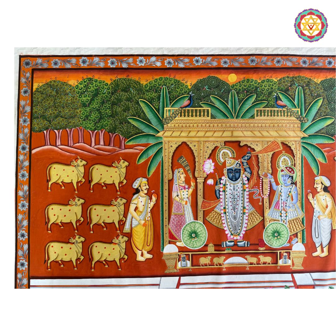 Shrinathji Arti with Rising Sun – Traditional Pichwai Glory, handpainted pichwai