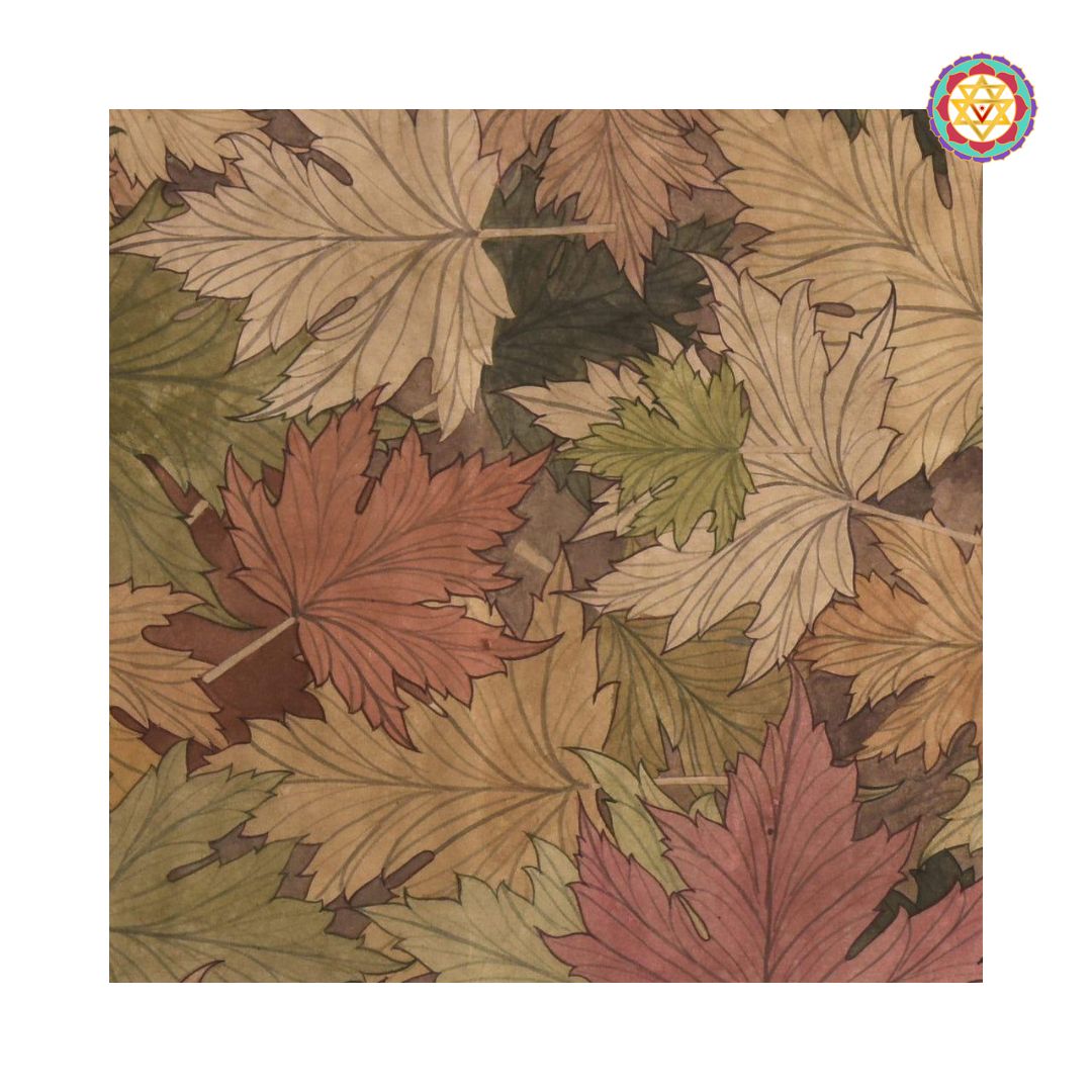 sectional view of maple leaves pichwai with soft gradient tones and artisanal brushwork