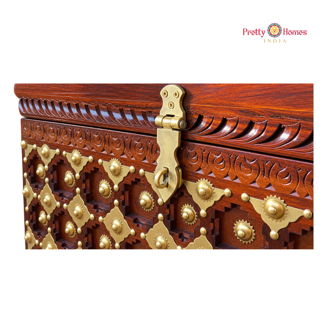 Wooden Storage Trunk / Coffee Table with Detailed Brass Work