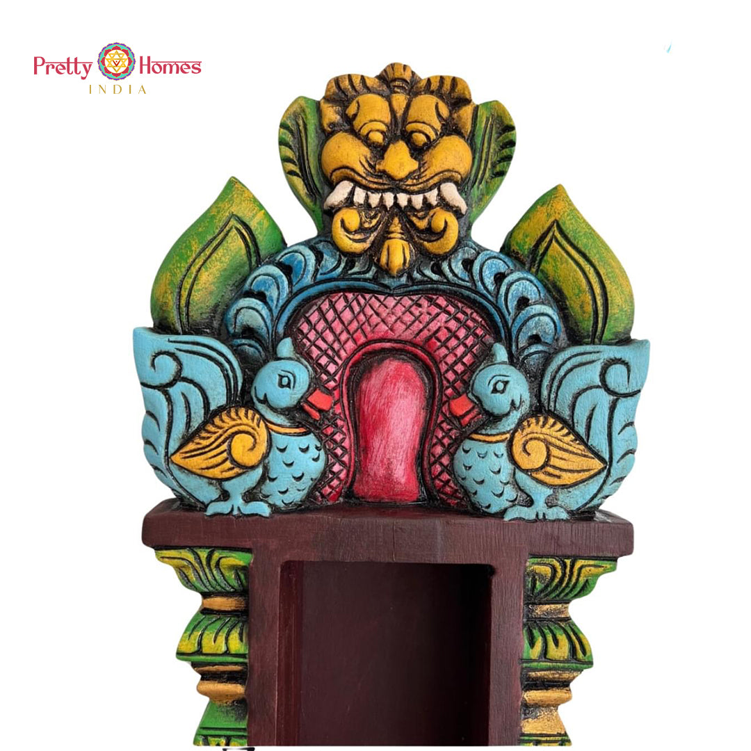 Handcarved Annam wood shelf — temple-style wall-mounted decor.