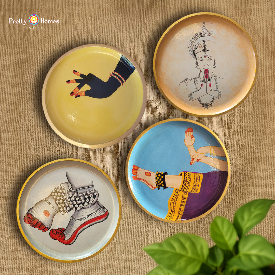 handpainted wall plate indian dance mudras classical artwork
