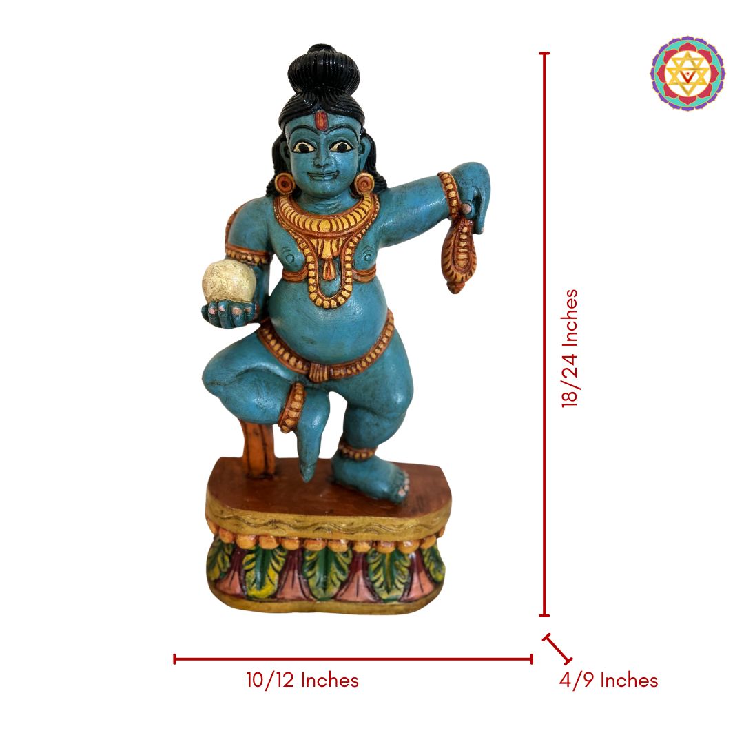 Woodcarved bal krishna statue /ladoo Gopal sculpture