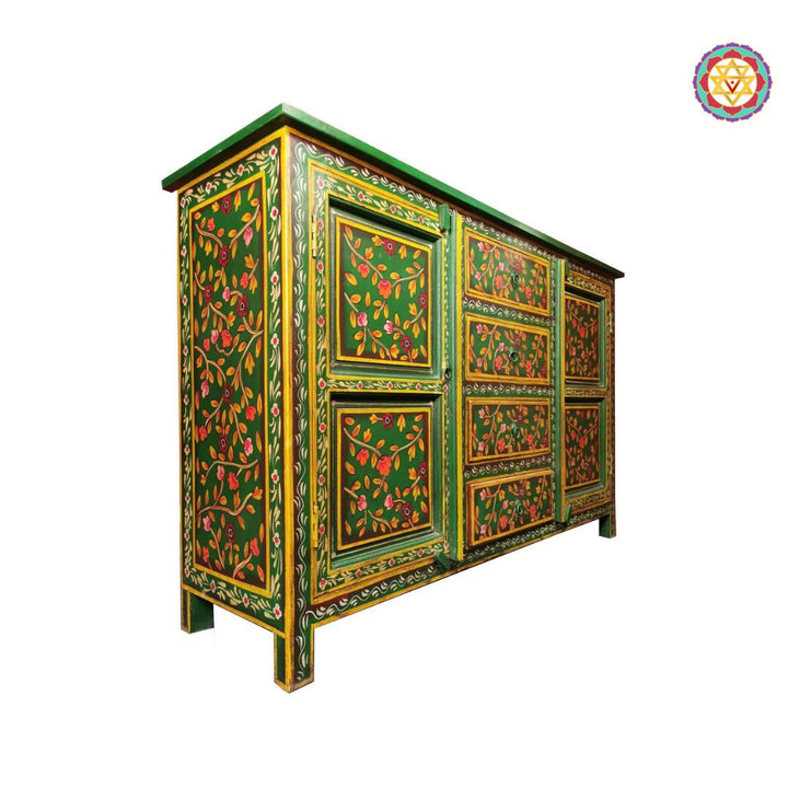 Large Wooden Handpainted Storage Cabinet / Console with Drawers – Pretty Floral Paintings