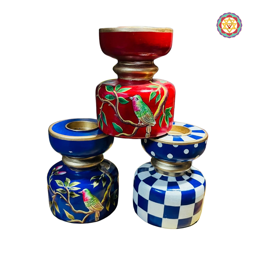 Vintage hand-painted display stands.