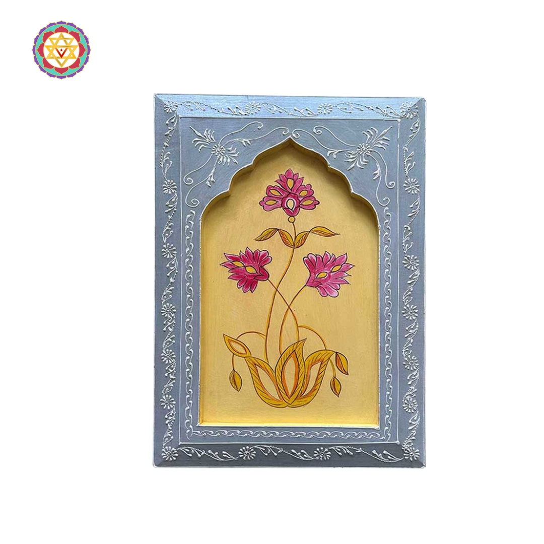 Richly crafted Pichwai painting with religious symbolism of peacocks, cows, and temple motifs